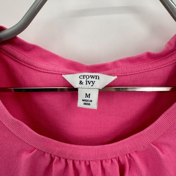 Crown & Ivory Hot Pink Babydoll Dress size M 100% Cotton Short Sleeve Mini - Picture 4 of 8